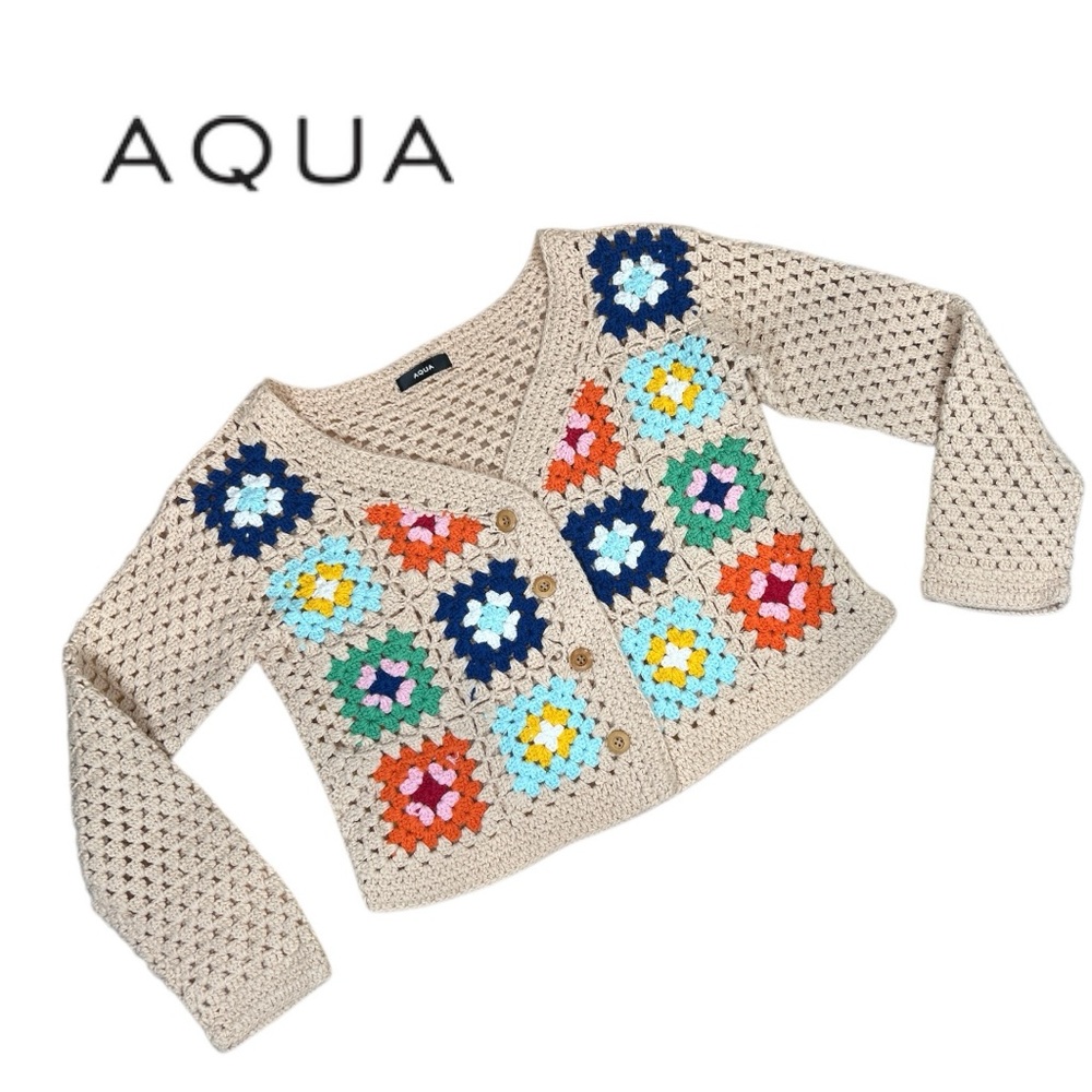 Aqua Women’s Crocheted 100 Cotton Button Down Cardigan - Size S - Picture 2 of 4